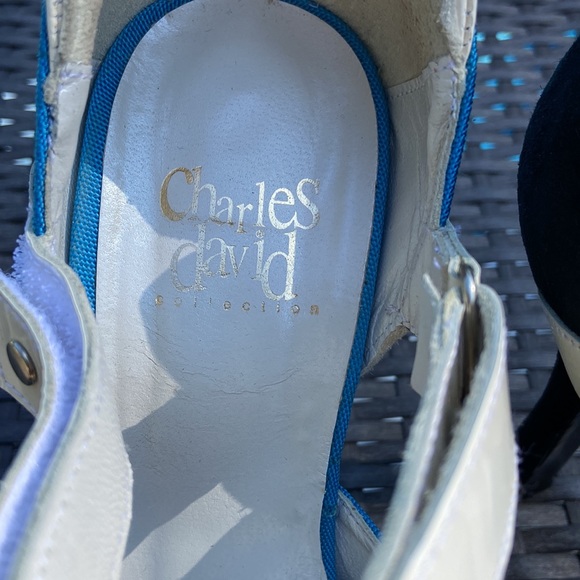 Charles David collection black suede white patent blue fabric size 9 heels - Picture 6 of 16